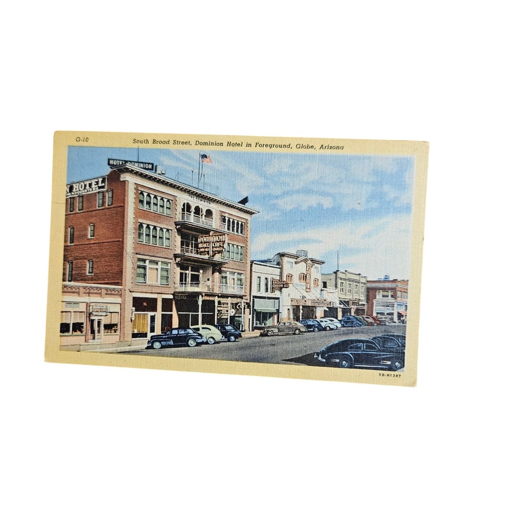 Vintage Globe Arizona Postcard South Broad Street Dominion Hotel Linen 5B-H1397